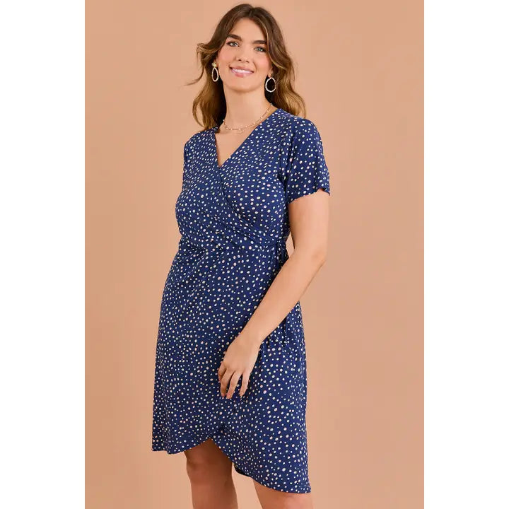 knee length dresses for ladies Curvy Girl Navy Ditsy Midi Dress – She's Smitten