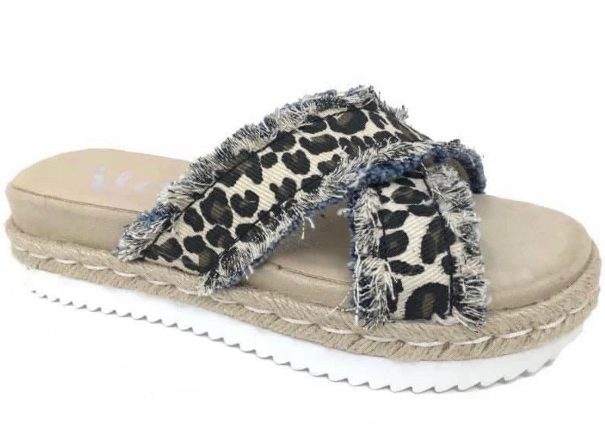 Cardi Cheetah Frayed Sandals – She's Smitten